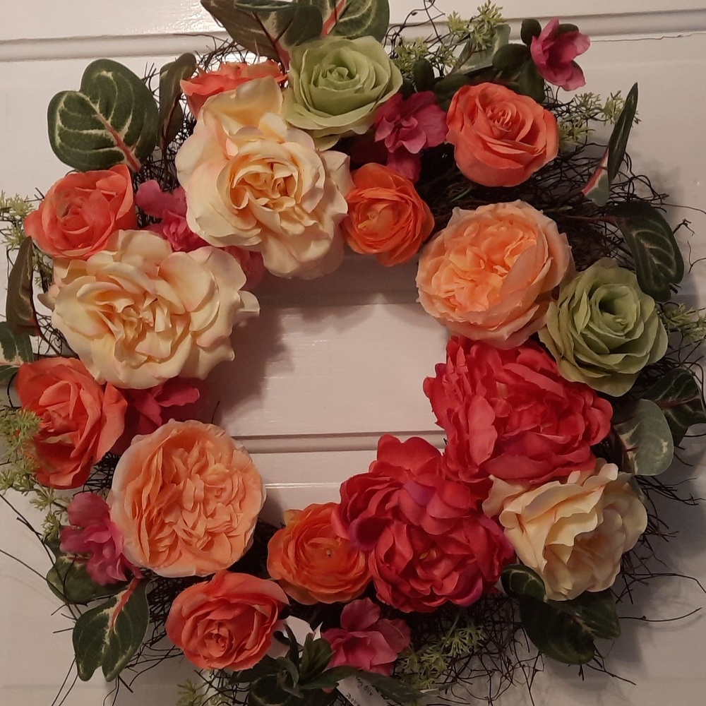 Wreath Peony Cabbage Roses Silk Artificial Flower Indoor Outdoor Beautiful NEW